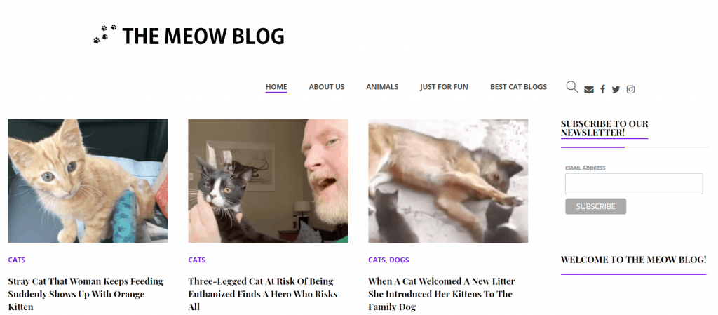 The Meow Blog homepage