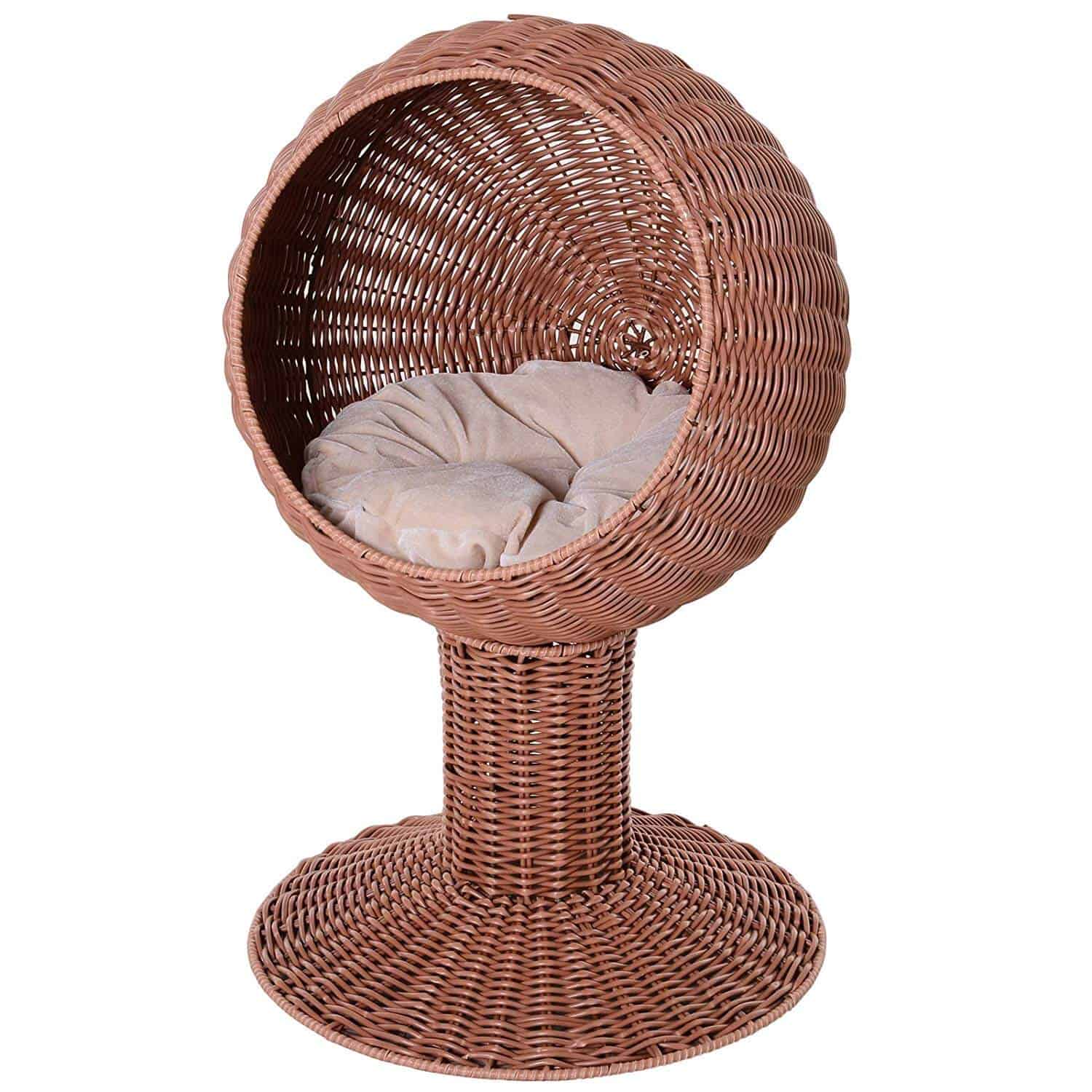 PawHut Hooded Rattan Cat Bed Basket