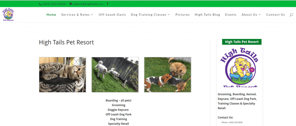 High Tails Pet Resort website