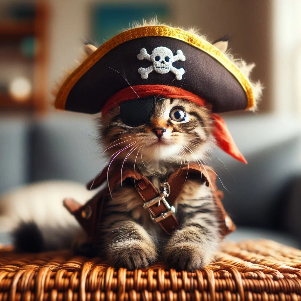 A Cat Wearing a Pirate Hat and Eye Patch