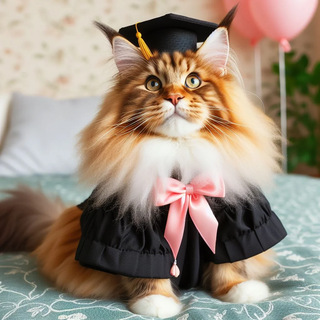 Cat wearing a mini graduation cap and gown